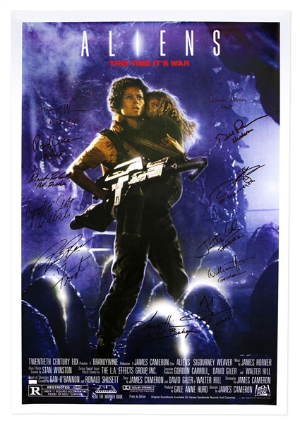 Aliens Cast Signed 27'' x 40'' Poster -- Signed by 12 Key Cast Members Including Sigourney Weaver and Bill Paxton